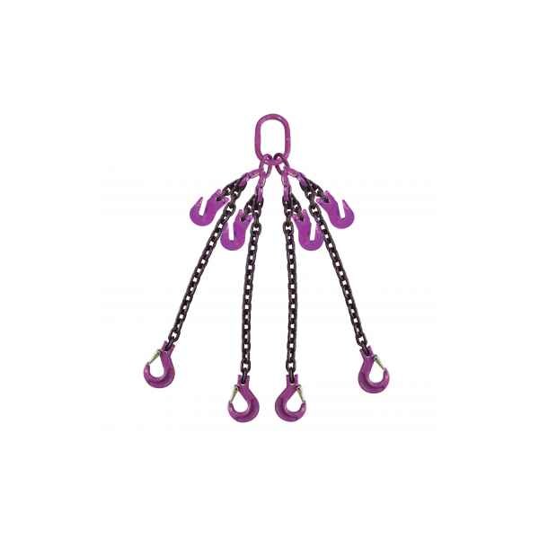 3/4" x 15' - Adjustable 4 Leg Chain Sling w/ Sling Hooks - Grade 100